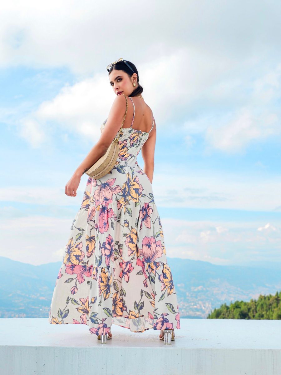 Vestido Taliana Est Flores Fondo Crudo - Imagen 10