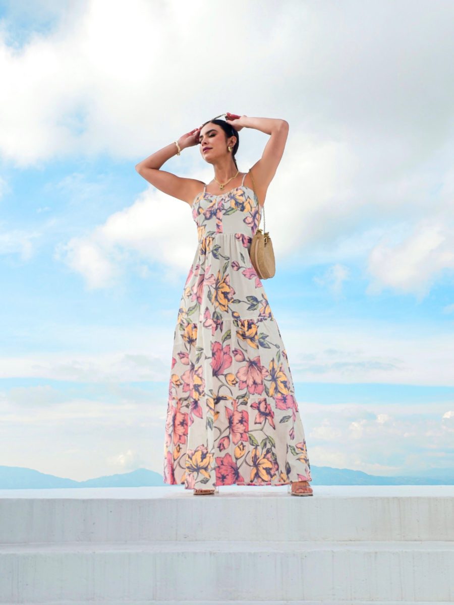 Vestido Taliana Est Flores Fondo Crudo - Imagen 2