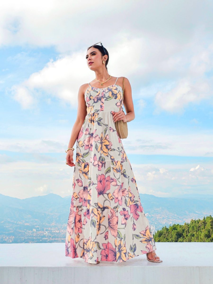 Vestido Taliana Est Flores Fondo Crudo - Imagen 11