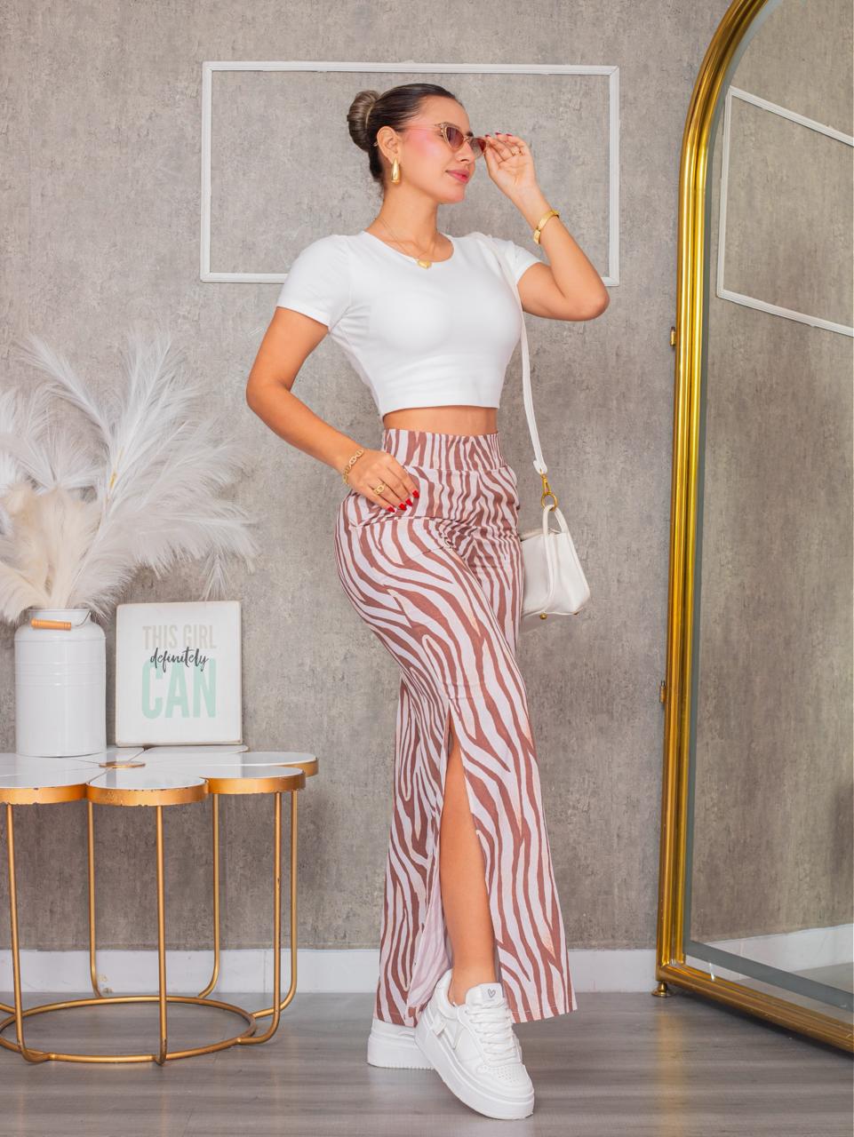Pantalón Paris Beige Con Blanco